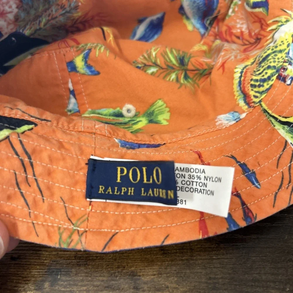 Polo Ralph Lauren Polo Bucket Hat Cap L/XL‎ Reversible Swim Swear Fish Blue